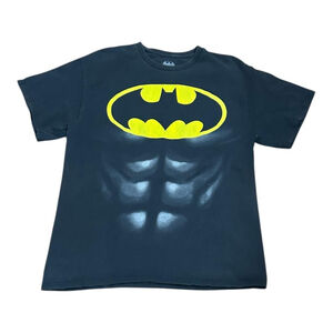 Batman Shirt Mens Large Black Yellow Logo Muscle Chest Graphic Tee Costume Top